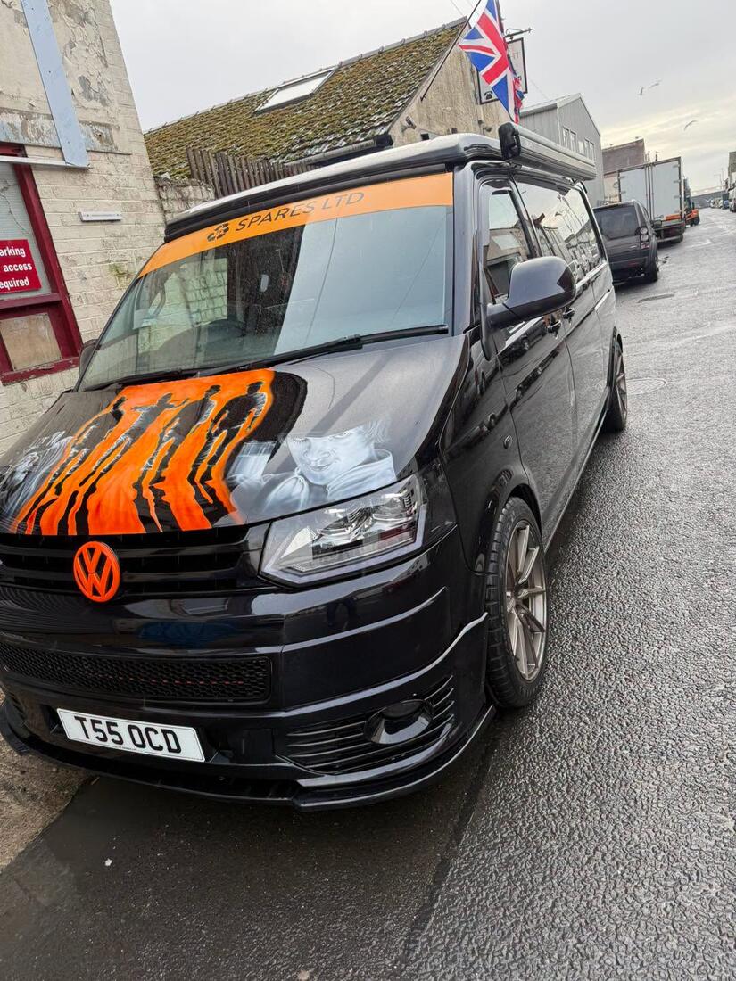 The T5 Spares VW Transporter parked outside the Fleetwood unit