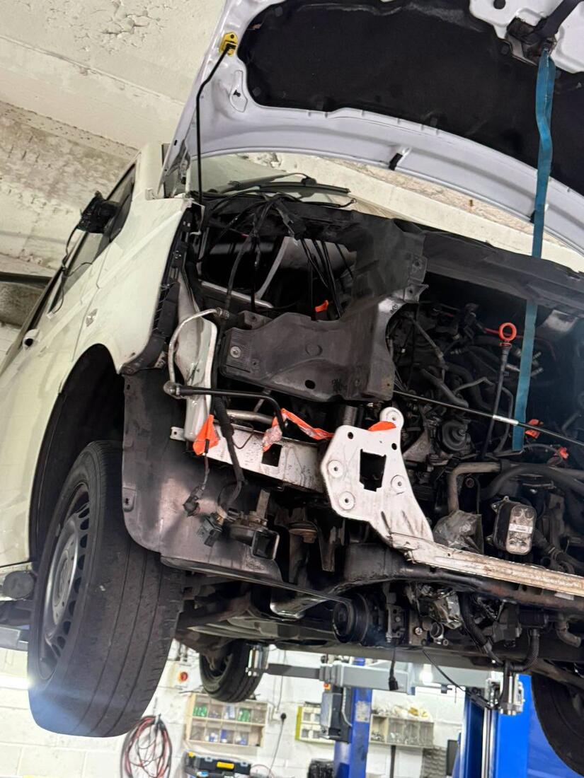 VW Transporter being stripped for used parts at T5 Spares, Fleetwood